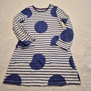 Mini Boden girls 9-10 years blue and white dress front pockets VGUC